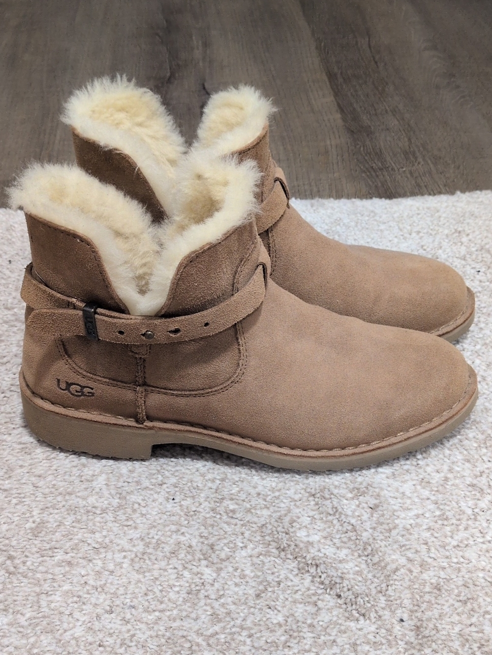 UGG Tan Suede Shearling Lined Ankle Boots
